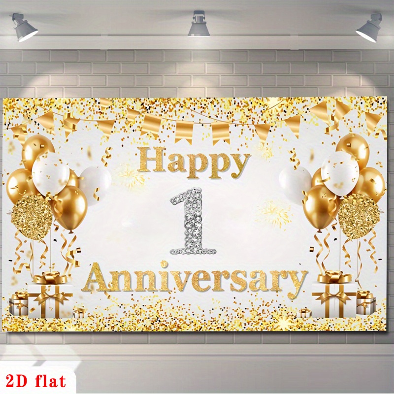 2D Flat Gold White Happy 1st A - Party Banner Gold review and price
