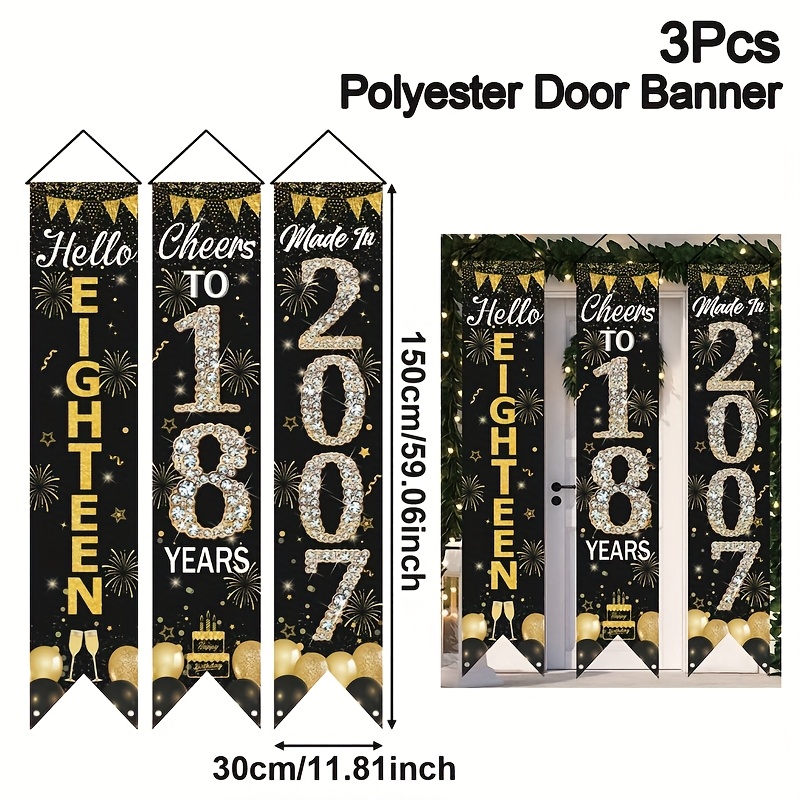2D 3Pcs 18th Birthday Door Ban - Party Banner Gold review and price