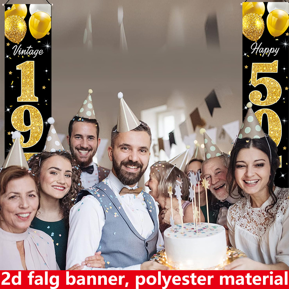 2D flat banner, 2pc birthday b - Party Banner Gold review and price