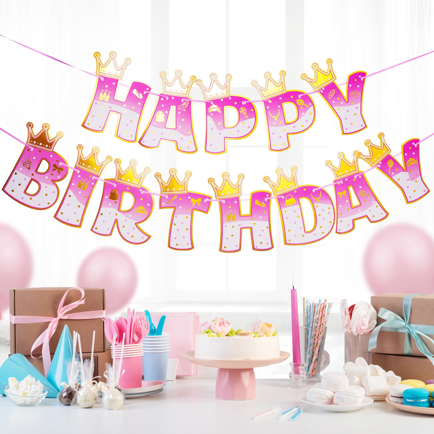 Pink Stamping Gold Crown Theme - Party Banner Gold review and price